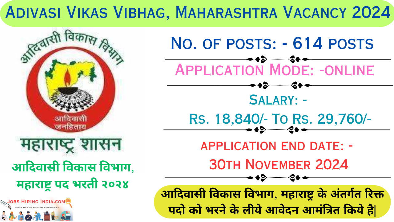 Adivasi Vikas Vibhag, Maharashtra Vacancy 2024