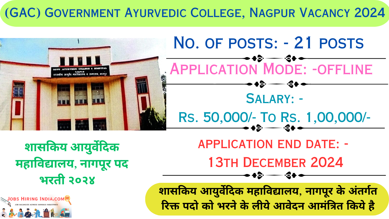 (GAC) Government Ayurvedic College, Nagpur Vacancy 2024