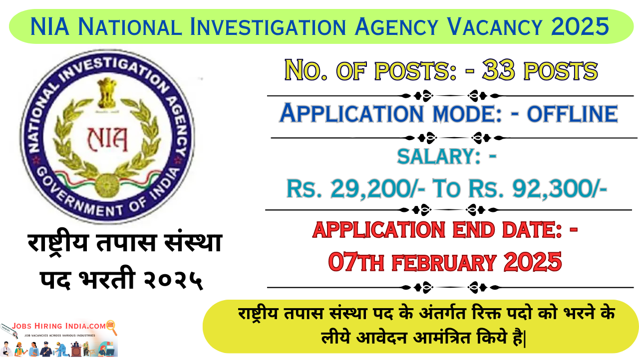 NIA National Investigation Agency Vacancy 2025