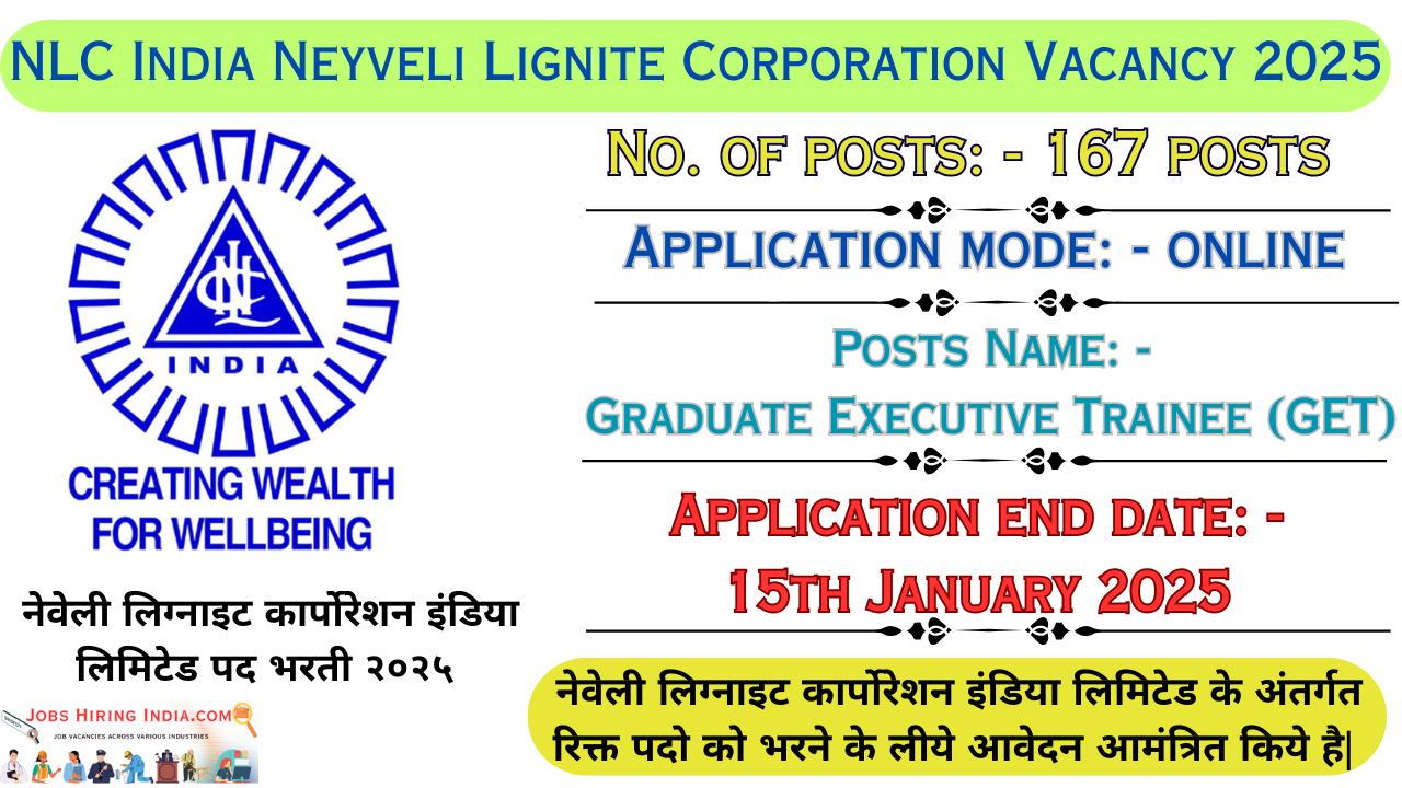 NLC India Neyveli Lignite Corporation Vacancy 2025