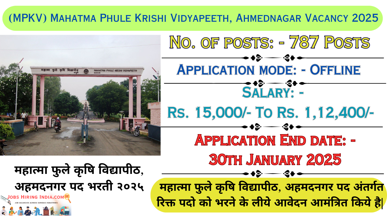 (MPKV) Mahatma Phule Krishi Vidyapeeth, Ahmednagar Vacancy 2025