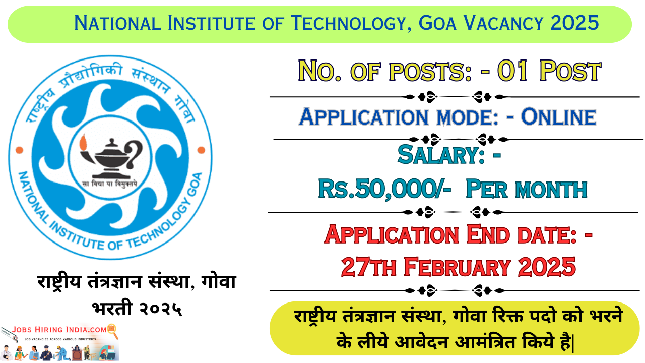 National Institute of Technology, Goa Vacancy 2025